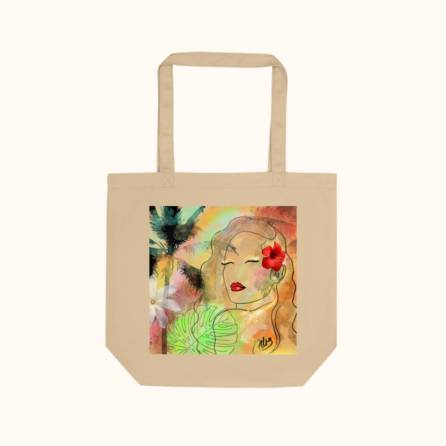 Tote Bag Bio Beige Vahinémoea imprimé recto/verso